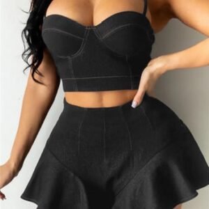 Denim Shorts Two Piece Set